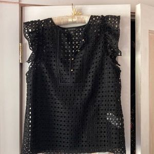 Banana Republic black netted top with built-in camisole square shoulder